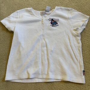 Disney White Waffle Knit Embroidered Winnie Eeyore Red White & True Blue